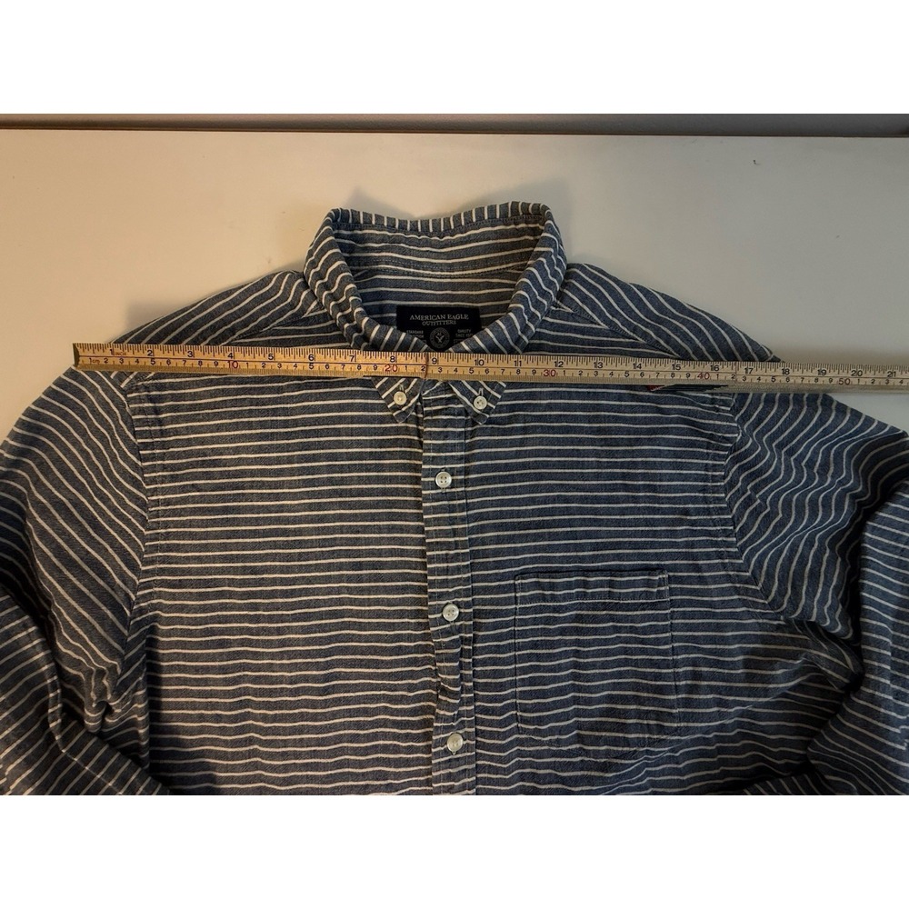 American Eagle Prep Fit Shirt Men's Large Blue White Striped Button Down Cotton - Picture 6 of 10